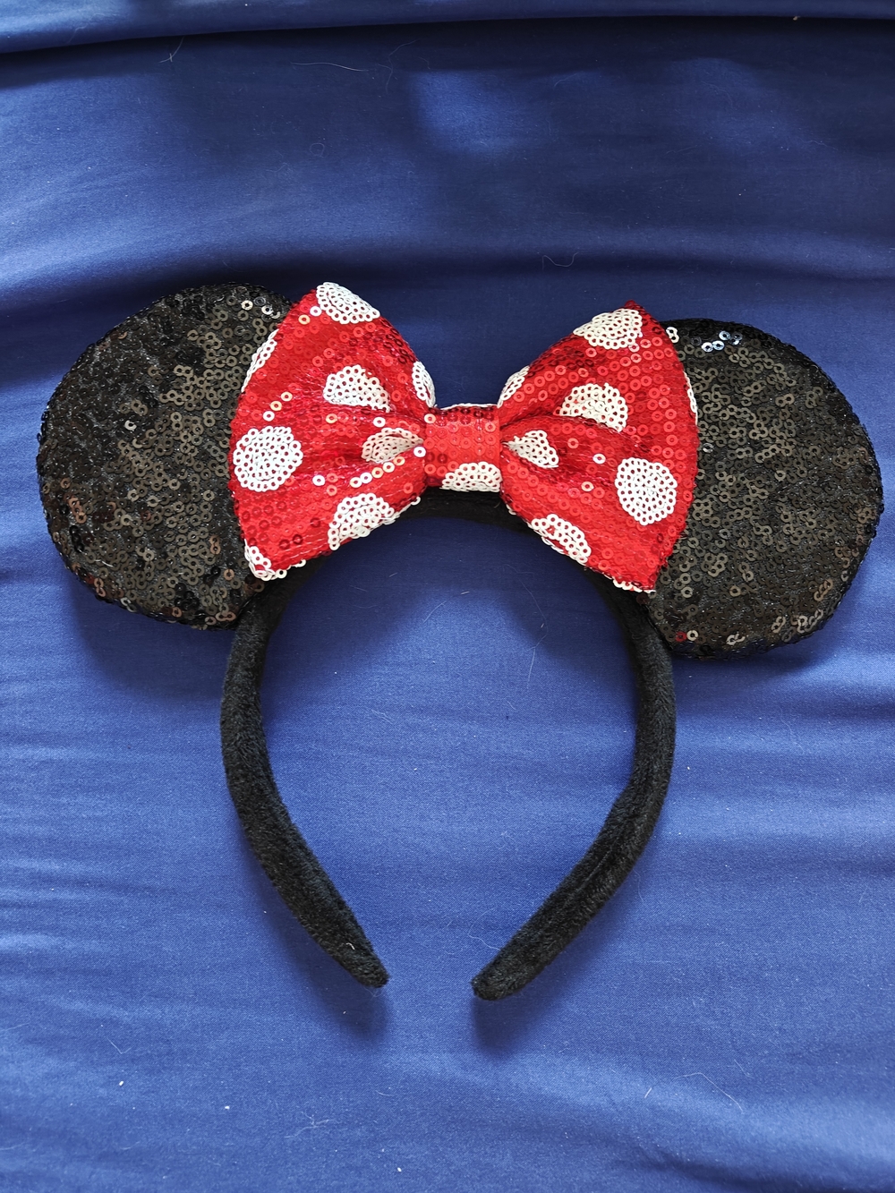 Disney Sequin Minnie Mouse Ear Headband with Red Polka Dot Bow